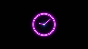 Clock icon neon light magenta color animation. analogue style digital animated clock neon circle. Black background 4k video. clock with 24 hours running time. - Powered by Shutterstock - Get 15% off with code: PIKWIZARD15