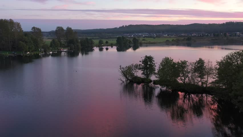Amazing sunset over Lake Orle near Wejherowo. Poland