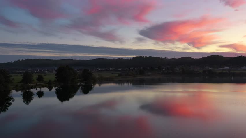 Amazing sunset over Lake Orle near Wejherowo. Poland