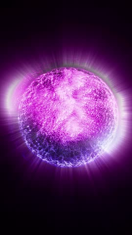 Abstraction of cosmic energy. Neon sphere filled with mobile plasma energy emits light, creating a unique atmosphere of space.
