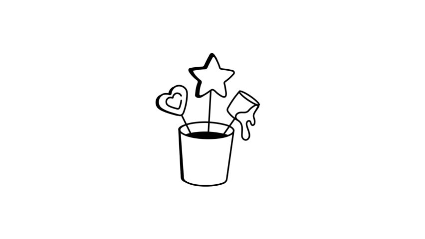 A doodle style animated icon of birthday sweets 

