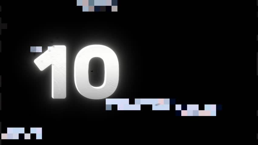 Countdown motion graphic 10 to 0 with glitch and mosaic effect