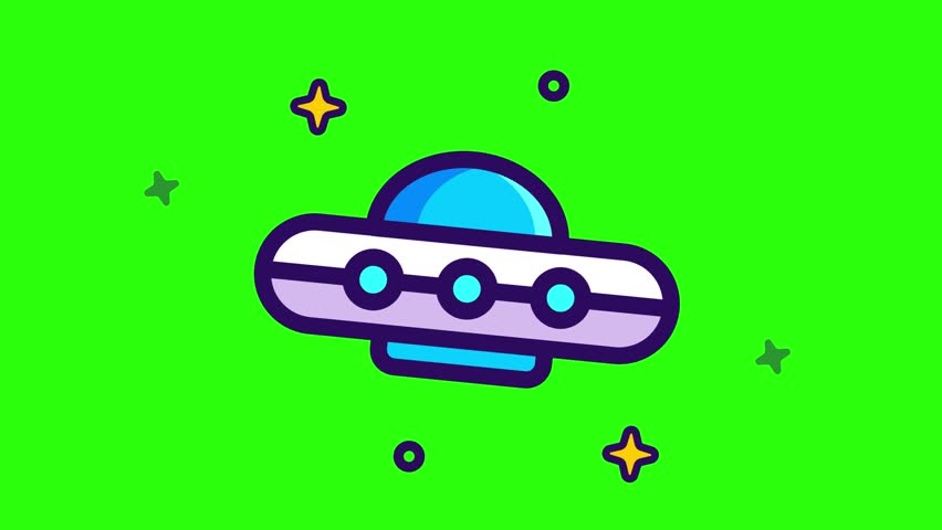 Ufo Space Ship Icon Vector Cartoon Animation with Green Screen Background. Full HD 4K Resolution