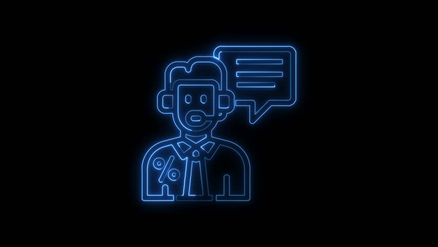 Glowing neon sign customer care person icon, call center icon animation blue color, online customer support Personal Assistant Service icon concept