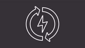 Renewable energy white line animation. Electricity sign withing rotating arrow animated icon. Power recycling. Isolated illustration on dark background. Transition alpha video. Motion graphic - Powered by Shutterstock - Get 15% off with code: PIKWIZARD15