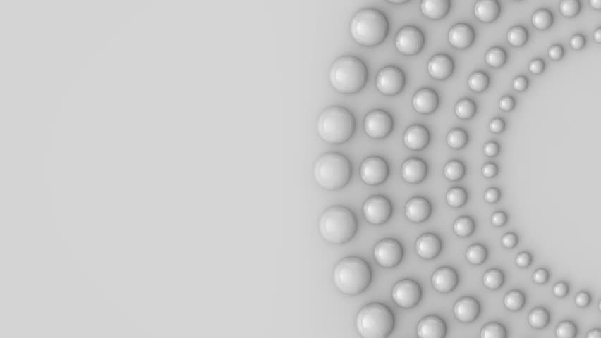 Cicels decoration White  3D spheres ring rotor balls render animation logo intro on black background Seamless vj loop template 4K