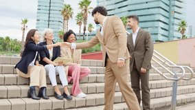 Business, multiethnic, people, financial Diverse business team engaging in outdoor networking meeting - Powered by Shutterstock - Get 15% off with code: PIKWIZARD15