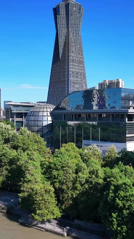 Aerial view of West Lake Cultural Square and Wulin Square in Hangzhou, China