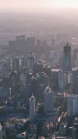 Aerial view of West Lake Cultural Square and Wulin Square in Hangzhou, China