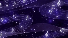 Beautiful Luxury purple music note symbol. music bar line particles trail on space. magical stardust glowing, for ceremony event, Digital Art, Modern background, motion design, Loopable, LED, 4K - Powered by Shutterstock - Get 15% off with code: PIKWIZARD15