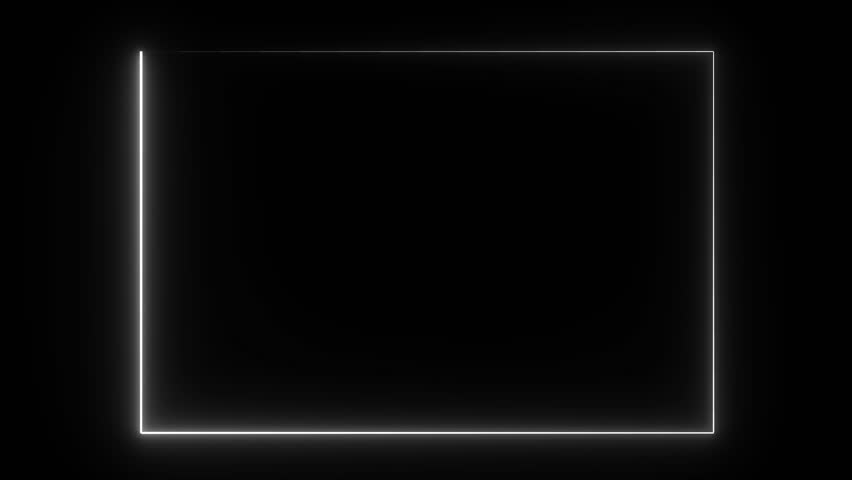looping 3d animation, abstract blue neon background with linear frame. Simple geometric shape, Abstract background, overlay or design element. Rectangle Frame Against Black Background And Alpha Matte