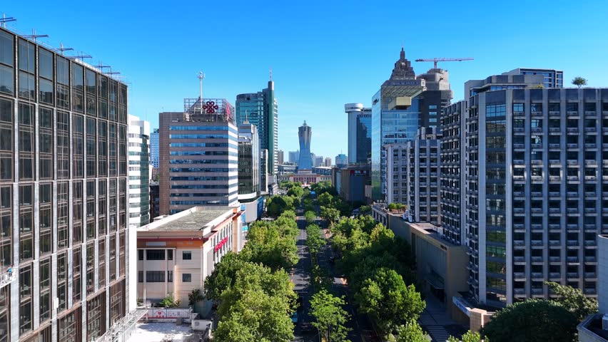 Aerial view of West Lake Cultural Square and Wulin Square in Hangzhou, China