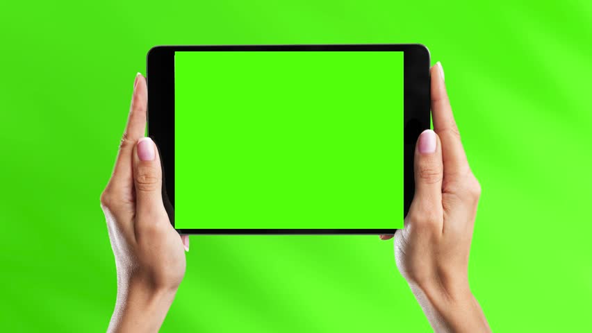 Green Screen Tablet Animation - Professional Video Design with Hands Holding Tablet Device on Green Chroma Background