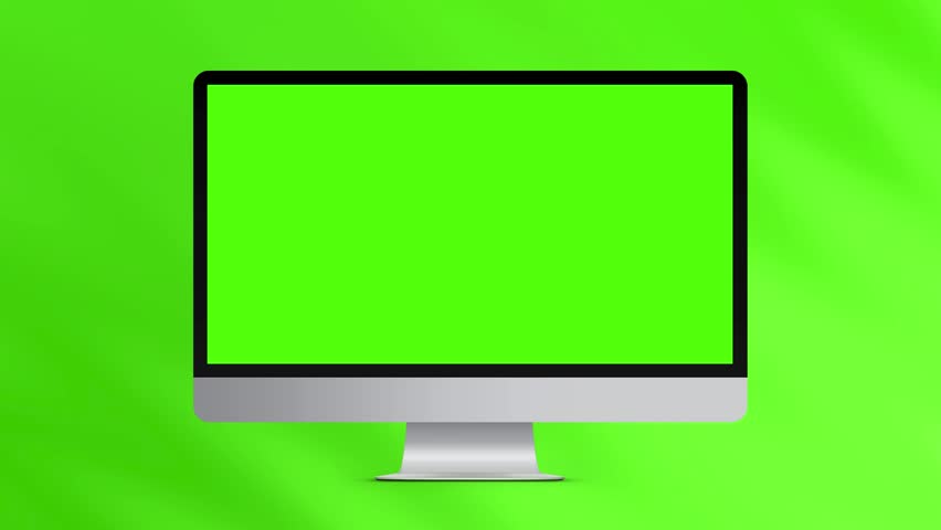 Green Screen Monitor Animation - Minimal Video Design with Modern Computer Screen on Green Chroma Background