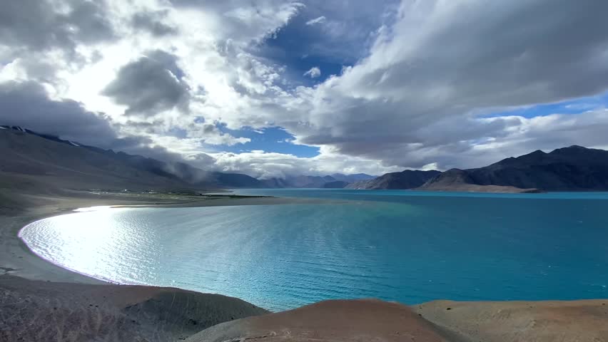 Beautiful landscape with mountains at Pangong Tso, or Pangong Lake, near Man village, situated on the border with India and China, Leh, Ladakh, India. one of the world