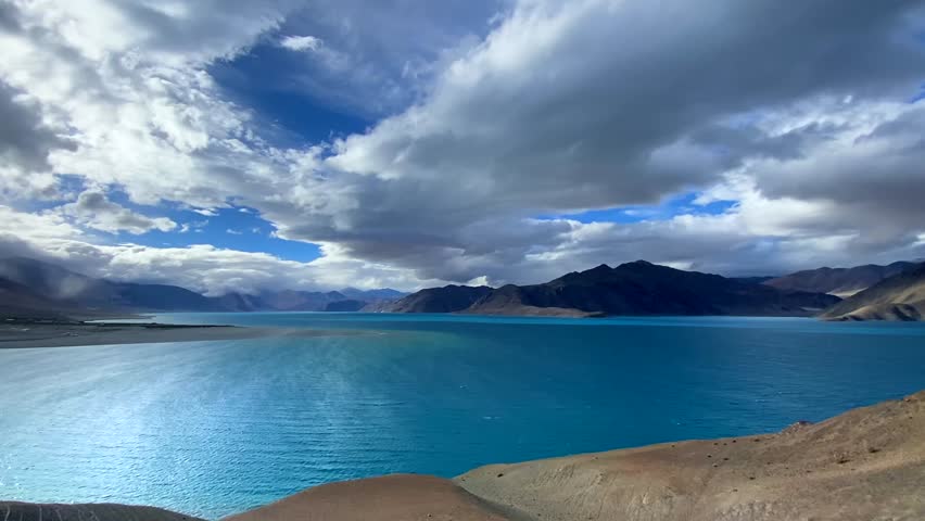 Beautiful landscape with mountains at Pangong Tso, or Pangong Lake, near Man village, situated on the border with India and China, Leh, Ladakh, India. one of the world