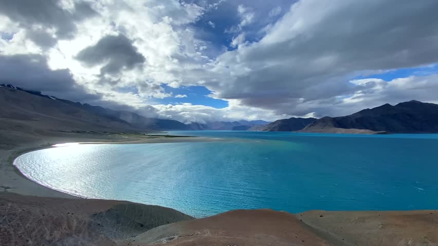 Beautiful landscape with mountains at Pangong Tso, or Pangong Lake, near Man village, situated on the border with India and China, Leh, Ladakh, India. one of the world