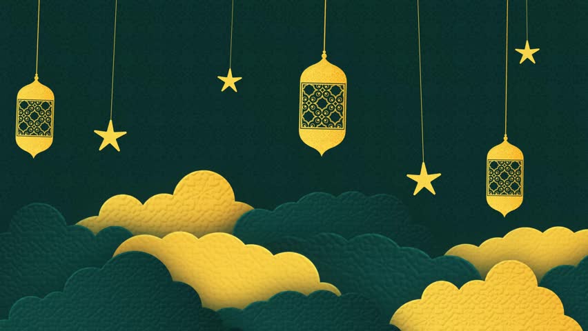 Ramadan Kareem Background with Hanging Lanterns and Stars