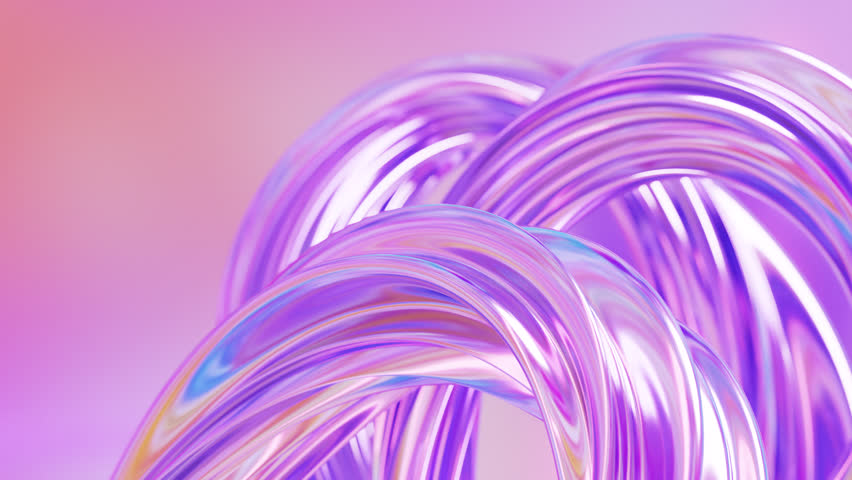 Abstract wave loop animation. 3D rendered background, flowing, fluid, twisted shapes with a metallic and iridescent texture. Smooth gradient in pink tones. Elegant live wallpaper and animated footage