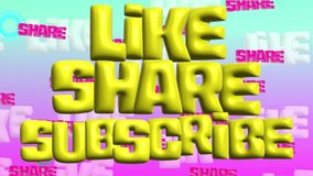 like share subscribe background 3d text bubbles animation for social media. 3D Illustration - Powered by Shutterstock - Get 15% off with code: PIKWIZARD15