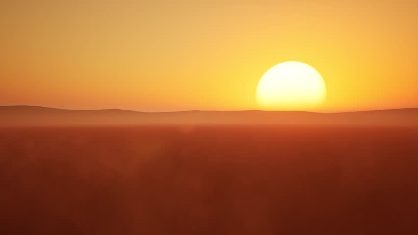 Taking off passenger plane in the clouds against the sunset. 3D animation.