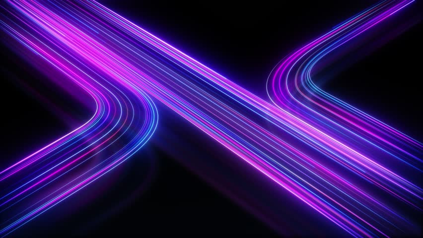 Geometric neon lines. Abstract LED lamp background. High speed big data transmission. Multicolored background loop line. Rainbow vector space. color wall. Futuristic abstract blue, purple neon light