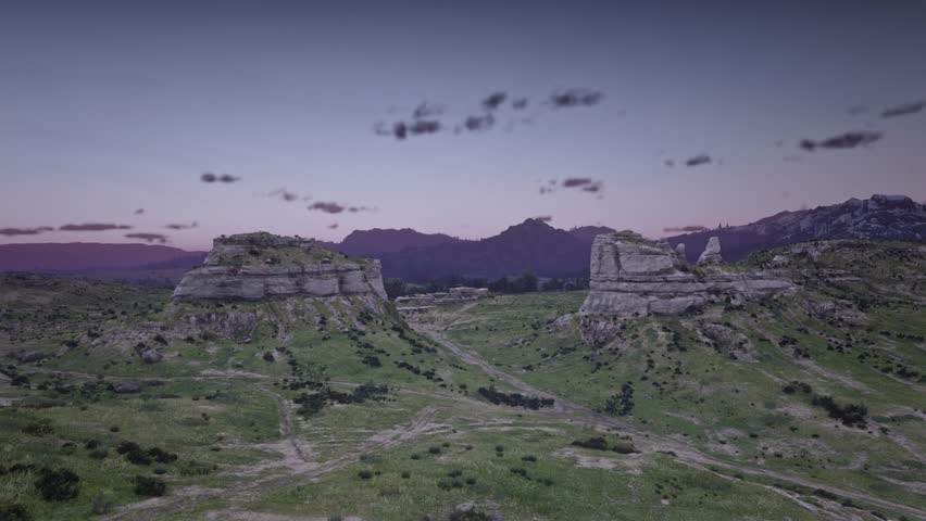 3D. USA. Nebraska. Scotts Bluff Monument. Mitchell Pass. Violet Sky