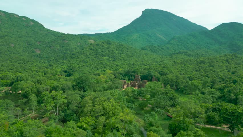 Aerial view on My Son Sanctuary, Unesco Heritage in Da Nang, Vietnam