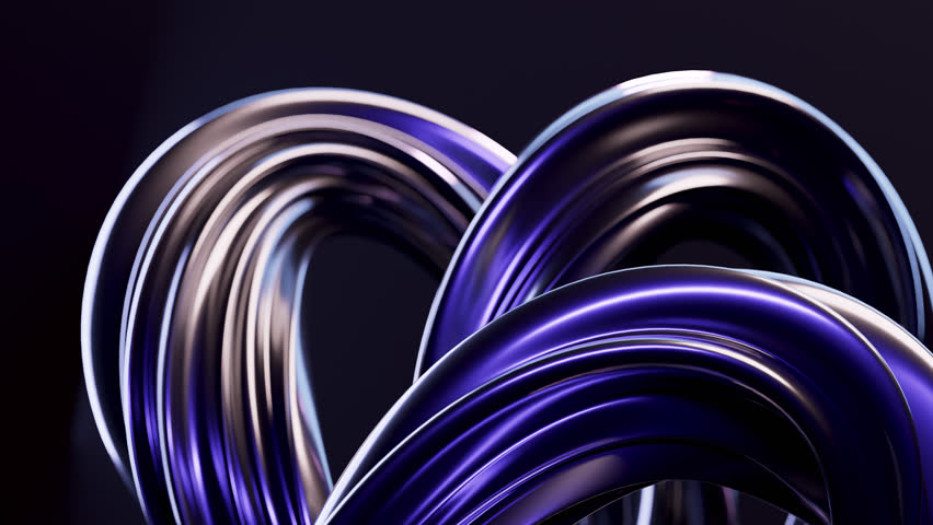 Abstract wave loop animation. 3D rendered background, flowing, fluid, twisted shapes with a metallic and iridescent texture. Smooth gradient in dark colors. Elegant live wallpaper and animated footage