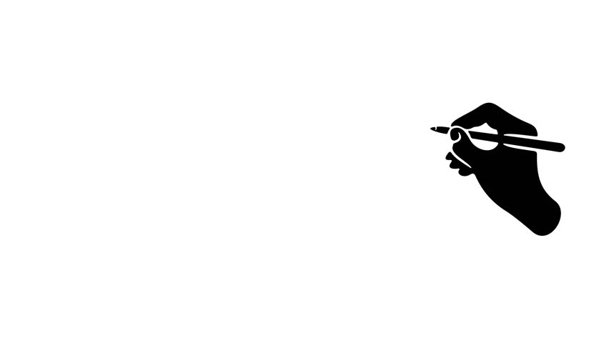 Hand with pen writing, writes from left to right, graphic animation. Black. Transparent background motion design. 4K resolution