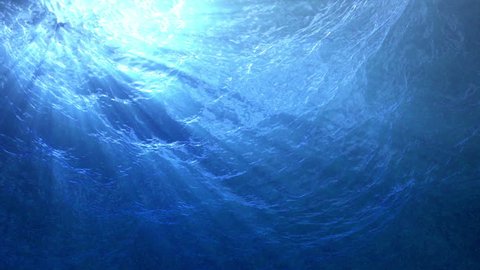 High quality Looping animation of ocean waves from underwater with floating plankton. Light rays shining through. Great popular marine Background. (seamless loop, HD, high definition 1080p)