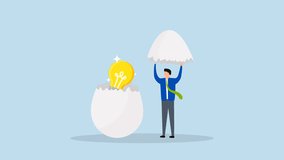 New creative idea, 4k animation of businessman entrepreneur finds incubating egg containing bright idea within.  - Powered by Shutterstock - Get 15% off with code: PIKWIZARD15