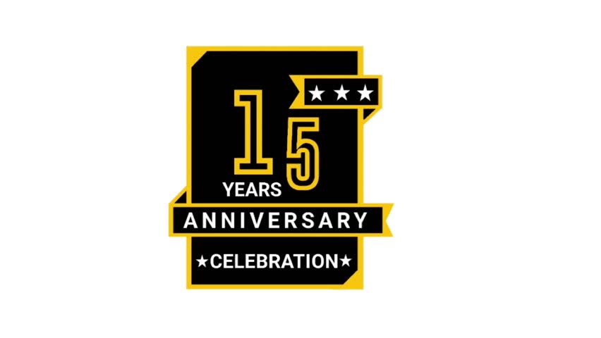 15 years anniversary premium quality gold badge animation.