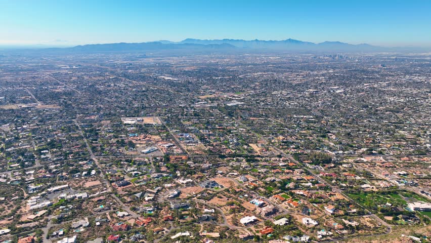 Phoenix modern city aerial view from the top of Camelback Mountain in city of Phoenix, Arizona AZ, USA. 