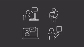 Work process approve animation library. Workflow organization animated white line icons. Management, control. Isolated illustrations on dark background. Transition alpha. HD video. Icon pack - Powered by Shutterstock - Get 15% off with code: PIKWIZARD15