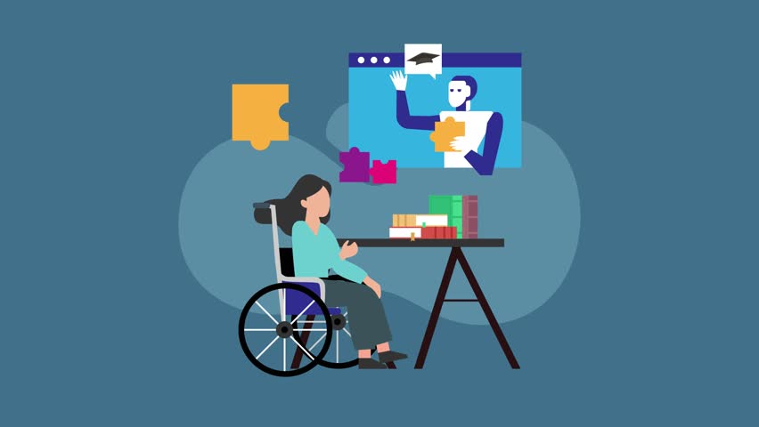 Online Learning and Accessibility for Disabled Students in Wheelchairs cartoon animation