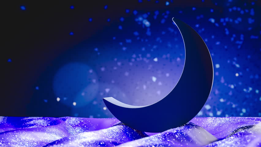 Crescent moon shining on a glittering blue surface