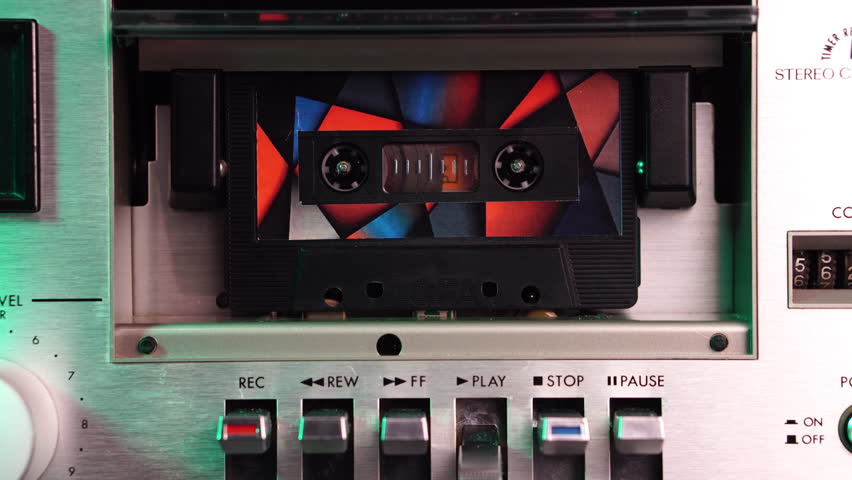 Collage Slideshow of Audio Cassette Tapes Playback in Old Deck, Zoom In