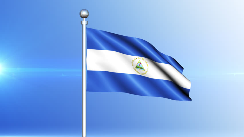 Nicaragua flag waving on a pole seamless loop.Flag of Nicaragua