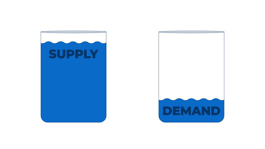 Supply and demand water tanks 2D object animation. Sustainable management cartoon 4K video, alpha channel. Resource balance. Different water levels animated flat item on white background