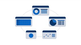 Interconnected circular business dashboard workflow 2D objects animation. Data integration, analysis cartoon 4K video, alpha channel. Information management animated flat items on white background - Powered by Shutterstock - Get 15% off with code: PIKWIZARD15