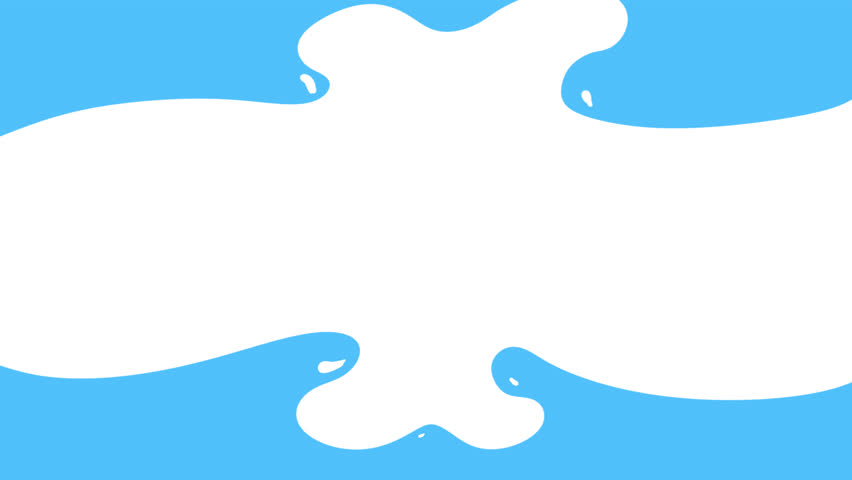 2d animation white liquid or fluid transition on blue background. Hand drawn white splash milk or water in doodle cartoon style.