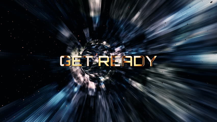 3D animation of Get Ready glow glitch text digital effect cinematic title background. Ending cover for intro, title banner. colorful retro gaming console style.