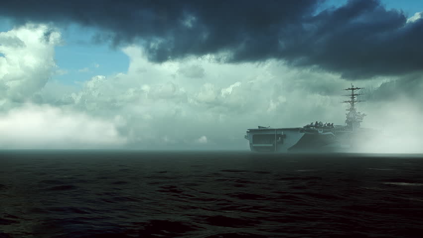 Large Aircraft Carriers In The Ocean. Animation On The Topic Of Military Equipment, Conflicts And Equipment.
