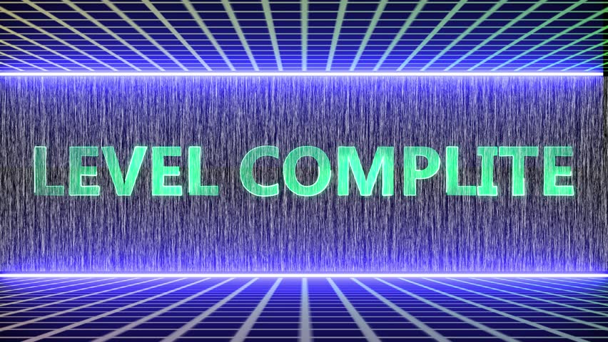 Level complete Glowing neon text animation on technology grid background. - Powered by Shutterstock - Get 15% off with code: PIKWIZARD15