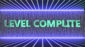Level complete Glowing neon text animation on technology grid background. - Powered by Shutterstock - Get 15% off with code: PIKWIZARD15