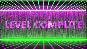 Level complete Glowing neon text animation on technology grid background. - Powered by Shutterstock - Get 15% off with code: PIKWIZARD15