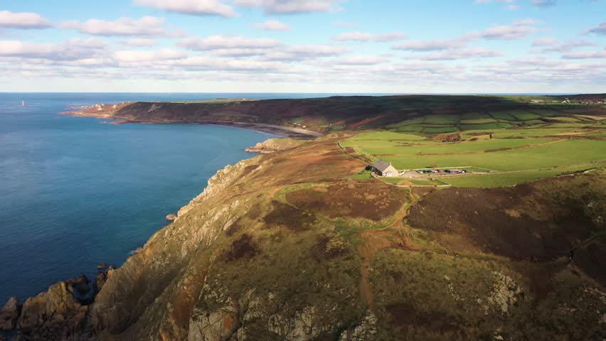 Drone shot of Nez de jobourg and the countryside in Normandy