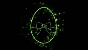 Set of 2 abstract animated easter eggs with twirling glitter and green colored particles, version with and without ribbon bow included, overlay, background, transparent background with alpha channel - Powered by Shutterstock - Get 15% off with code: PIKWIZARD15