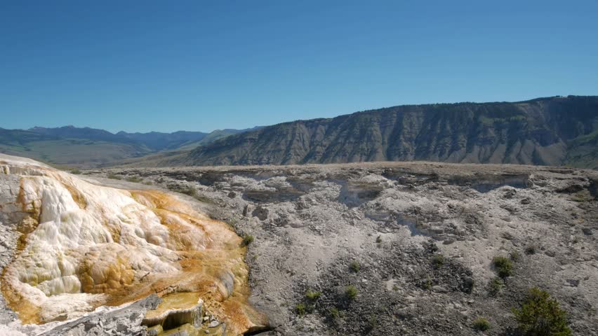 Aerial views of Mammoth hot springs in yellowstone national park, wyoming, USA.